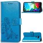 For LG K40S  Four-leaf Clasp Embossed Buckle Mobile Phone Protection Leather Case with Lanyard & Card Slot & Wallet & Bracket Function(Blue)