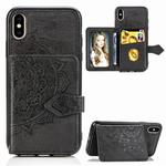 For iPhone X/XS  Mandala Embossed Magnetic Cloth PU + TPU + PC Case with Holder & Card Slots & Wallet & Photo Frame & Strap(Black)