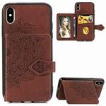 For iPhone X/XS  Mandala Embossed Magnetic Cloth PU + TPU + PC Case with Holder & Card Slots & Wallet & Photo Frame & Strap(Brown)