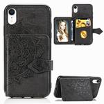 For iPhone XR Mandala Embossed Magnetic Cloth PU + TPU + PC Case with Holder & Card Slots & Wallet & Photo Frame & Strap(Black)