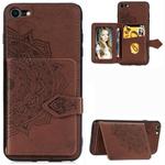 For iPhone SE 2022 / SE 2020 / 8 / 7  Mandala Embossed Magnetic Cloth PU + TPU + PC Case with Holder & Card Slots & Wallet & Photo Frame & Strap(Brown)