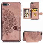 For iPhone 8 Plus / 7 Plus  Mandala Embossed Magnetic Cloth PU + TPU + PC Case with Holder & Card Slots & Wallet & Photo Frame & Strap(Rose Gold)