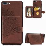 For iPhone 8 Plus / 7 Plus  Mandala Embossed Magnetic Cloth PU + TPU + PC Case with Holder & Card Slots & Wallet & Photo Frame & Strap(Brown)