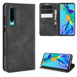 For Huawei P30 Retro-skin Business Magnetic Suction Leather Case with Holder & Card Slots & Wallet(Black)
