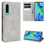 For Huawei P30 Retro-skin Business Magnetic Suction Leather Case with Holder & Card Slots & Wallet(Grey)