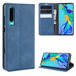 For Huawei P30 Retro-skin Business Magnetic Suction Leather Case with Holder & Card Slots & Wallet(Dark Blue)