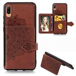 For Huawei Y6 Pro 2019 Mandala Embossed Magnetic Cloth PU + TPU + PC Case with Holder & Card Slots & Wallet & Photo Frame & Strap(Brown)