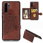 For Huawei P30 Pro Mandala Embossed Magnetic Cloth PU + TPU + PC Case with Holder & Card Slots & Wallet & Photo Frame & Strap(Brown)