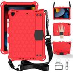 For iPad 10.2 Honeycomb Design EVA + PC Four Corner Shockproof Protective Case with Straps(Red+Black)