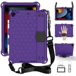 For iPad 10.2 Honeycomb Design EVA + PC Four Corner Shockproof Protective Case with Straps(Purple+Black)