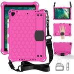 For    iPad Pro 10.5 Honeycomb Design EVA + PC Four Corner Anti Falling Flat Protective Shell With Straps(RoseRed+Black)