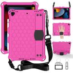 For iPad  Air 2019 10.5 Honeycomb Design EVA + PC Four Corner Anti Falling Flat Protective Shell With Straps(RoseRed+Black)