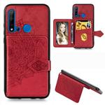 For Huawei P20 Lite 2019 Mandala Embossed Magnetic Cloth PU + TPU + PC Case with Holder & Card Slots & Wallet & Photo Frame & Strap(Red)