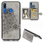 For Huawei P Smart Z Mandala Embossed Magnetic Cloth PU + TPU + PC Case with Holder & Card Slots & Wallet & Photo Frame & Strap(Gray)