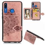 For Huawei P Smart Z Mandala Embossed Magnetic Cloth PU + TPU + PC Case with Holder & Card Slots & Wallet & Photo Frame & Strap(Rose Gold)