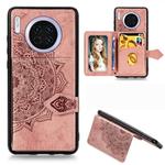 For Huawei Mate 30 Mandala Embossed Magnetic Cloth PU + TPU + PC Case with Holder & Card Slots & Wallet & Photo Frame & Strap(Rose Gold)