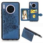 For Huawei Mate 30 Mandala Embossed Magnetic Cloth PU + TPU + PC Case with Holder & Card Slots & Wallet & Photo Frame & Strap(Blue)