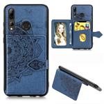For Huawei Y9 Prime (2019) Mandala Embossed Magnetic Cloth PU + TPU + PC Case with Holder & Card Slots & Wallet & Photo Frame & Strap(Blue)