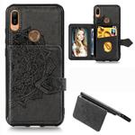 For Huawei Y6 (2019) Mandala Embossed Magnetic Cloth PU + TPU + PC Case with Holder & Card Slots & Wallet & Photo Frame & Strap(Black)