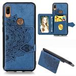 For Huawei Y6 (2019) Mandala Embossed Magnetic Cloth PU + TPU + PC Case with Holder & Card Slots & Wallet & Photo Frame & Strap(Blue)
