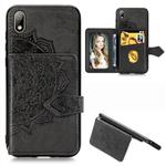 For Huawei Y5 (2019) Mandala Embossed Magnetic Cloth PU + TPU + PC Case with Holder & Card Slots & Wallet & Photo Frame & Strap(Black)