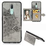 For OPPO A9X  Mandala Embossed Magnetic Cloth PU + TPU + PC Case with Holder & Card Slots & Wallet & Photo Frame & Strap(Gray)