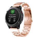 For Garmin Fenix 5s 20mm Tri-Bead Stainless Steel Steel Watch Band(Rose Gold)