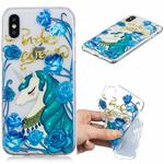 For iPhone X / XS 3D Pattern Transparent TPU Case(Blueflower Unicorn)