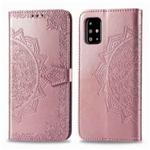 For Galaxy A51 Halfway Mandala Embossing Pattern Horizontal Flip Leather Case with Holder & Card Slots & Wallet & Lanyard(Rose Gold)