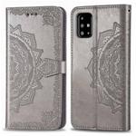For Galaxy A51 Halfway Mandala Embossing Pattern Horizontal Flip Leather Case with Holder & Card Slots & Wallet & Lanyard(Gray)