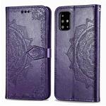 For Galaxy A51 Halfway Mandala Embossing Pattern Horizontal Flip Leather Case with Holder & Card Slots & Wallet & Lanyard(Purple)