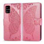 For Galaxy A51    Butterfly Love Flowers Embossing Horizontal Flip Leather Case with Holder & Card Slots & Wallet & Lanyard(Pink)