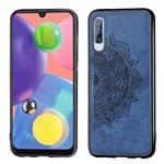 For Galaxy A70s Embossed Mandala Pattern PC + TPU + Fabric Phone Case with Lanyard & Magnetic(Blue)