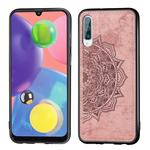 For Galaxy A70s Embossed Mandala Pattern PC + TPU + Fabric Phone Case with Lanyard & Magnetic(Rose Gold)