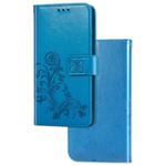 For Galaxy A70s Lucky Clover Pressed Flowers Pattern Leather Case with Holder & Card Slots & Wallet & Hand Strap(Blue)