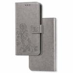 For Galaxy A51 Lucky Clover Pressed Flowers Pattern Leather Case with Holder & Card Slots & Wallet & Hand Strap(Gray)