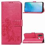 For Vivo Y19 Four-leaf Clasp Embossed Buckle Mobile Phone Protection Leather Case with Lanyard & Card Slot & Wallet & Bracket Function(Magenta)