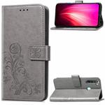 For Xiaomi Redmi Note 8T Four-leaf Clasp Embossed Buckle Mobile Phone Protection Leather Case with Lanyard & Card Slot & Wallet & Bracket Function(Gray)