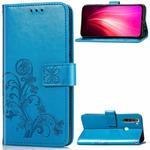 For Xiaomi Redmi Note 8T Four-leaf Clasp Embossed Buckle Mobile Phone Protection Leather Case with Lanyard & Card Slot & Wallet & Bracket Function(Blue)