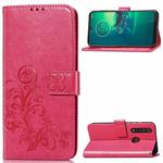 For Motorola G8 Plus  Four-leaf Clasp Embossed Buckle Mobile Phone Protection Leather Case with Lanyard & Card Slot & Wallet & Bracket Function(Magenta)