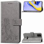 For Galaxy A51 Four-leaf Clasp Embossed Buckle Mobile Phone Protection Leather Case with Lanyard & Card Slot & Wallet & Bracket Function(Gray)