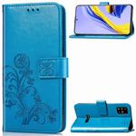 For Galaxy A51 Four-leaf Clasp Embossed Buckle Mobile Phone Protection Leather Case with Lanyard & Card Slot & Wallet & Bracket Function(Blue)