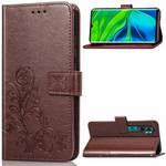 For Xiaomi CC9 Pro Four-leaf Clasp Embossed Buckle Mobile Phone Protection Leather Case with Lanyard & Card Slot & Wallet & Bracket Function(Brown)