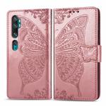 For Xiaomi Mi CC9 Pro / Note 10 / Note 10 Pro Butterfly Love Flower Embossed Horizontal Flip Leather Case with Bracket Lanyard Card Slot Wallet(Rose Gold)
