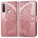 For Xiaomi Redmi Note 8T Butterfly Love Flower Embossed Horizontal Flip Leather Case with Bracket Lanyard Card Slot Wallet(Rose Gold)