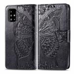 For Galaxy A51 Butterfly Love Flower Embossed Horizontal Flip Leather Case with Bracket / Card Slot / Wallet / Lanyard(Black)