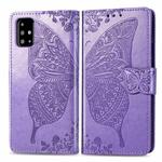 For Galaxy A51 Butterfly Love Flower Embossed Horizontal Flip Leather Case with Bracket / Card Slot / Wallet / Lanyard(Light Purple)