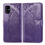 For Galaxy A51 Butterfly Love Flower Embossed Horizontal Flip Leather Case with Bracket / Card Slot / Wallet / Lanyard(Dark Purple)