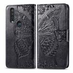 For Motorola One Action Butterfly Love Flower Embossed Horizontal Flip Leather Case with Bracket Lanyard Card Slot Wallet(Black)