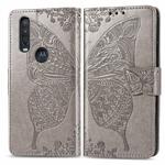 For Motorola One Action Butterfly Love Flower Embossed Horizontal Flip Leather Case with Bracket Lanyard Card Slot Wallet(Gray)